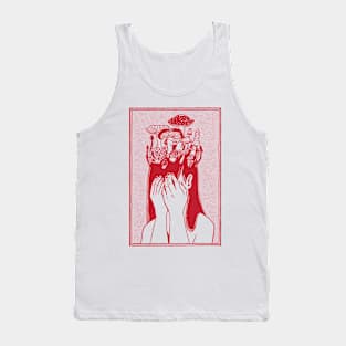 Mushroom Girl a Girl with Mushrooms On Her Head Fungi Tank Top